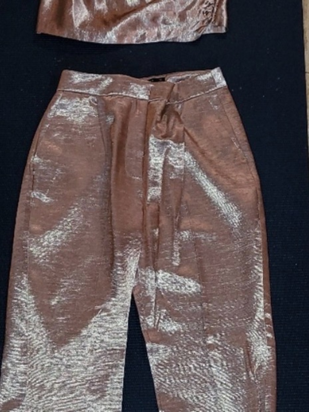 Zara Metallic Rose Gold Crop Top & Trousers Set
